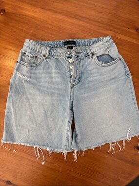House of Harlow 1960 Light Blue Distressed Denim Shorts